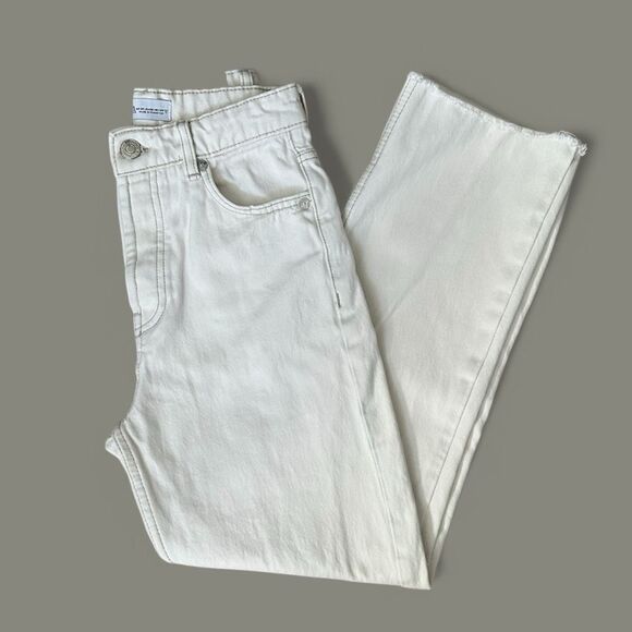 Zara Jeans Straight Leg Raw Hem Off White Size 2 - Picture 1 of 7